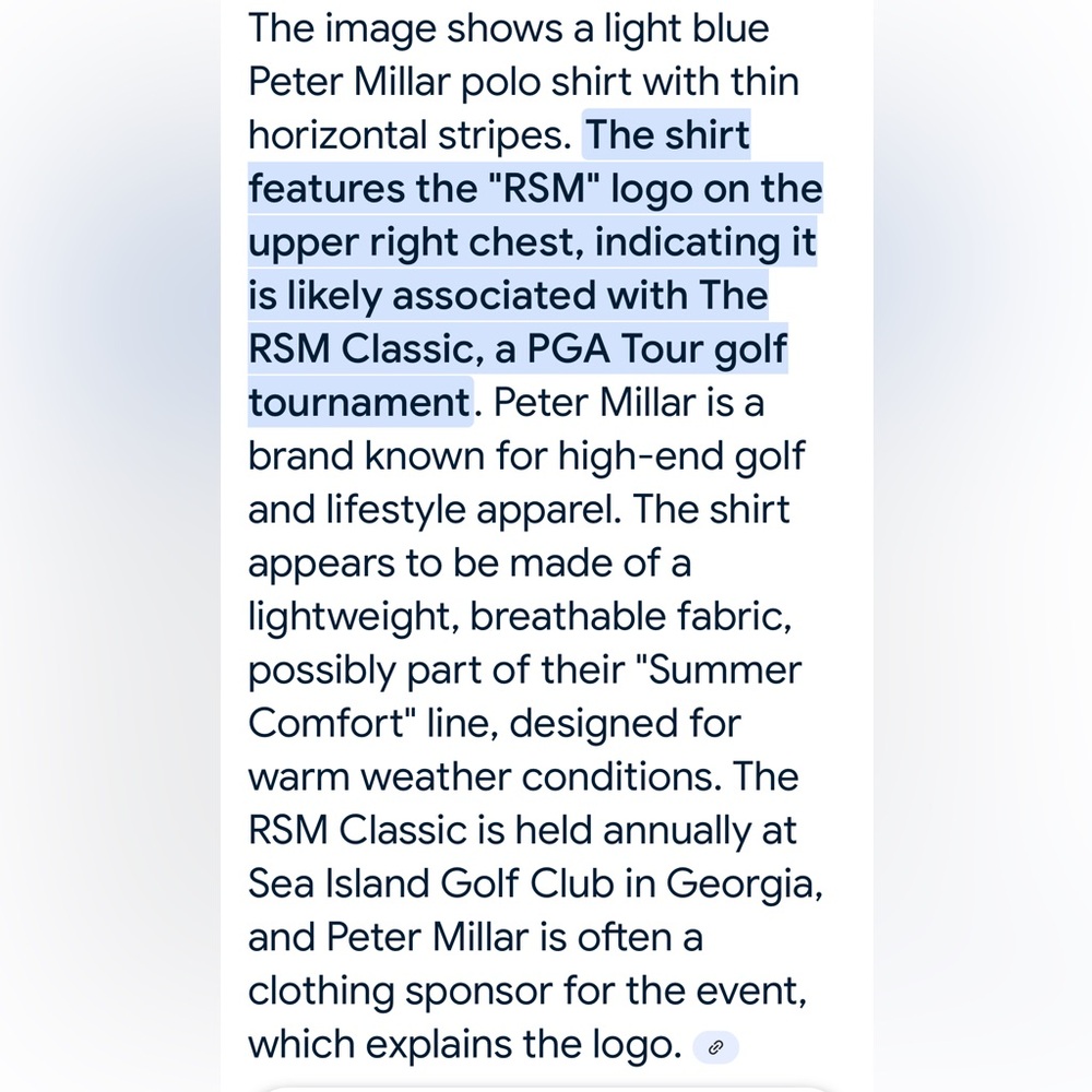 Peter Millar Summer Comfort polo golf shirt. RSM Classic logo. Size Large. - Picture 11 of 11